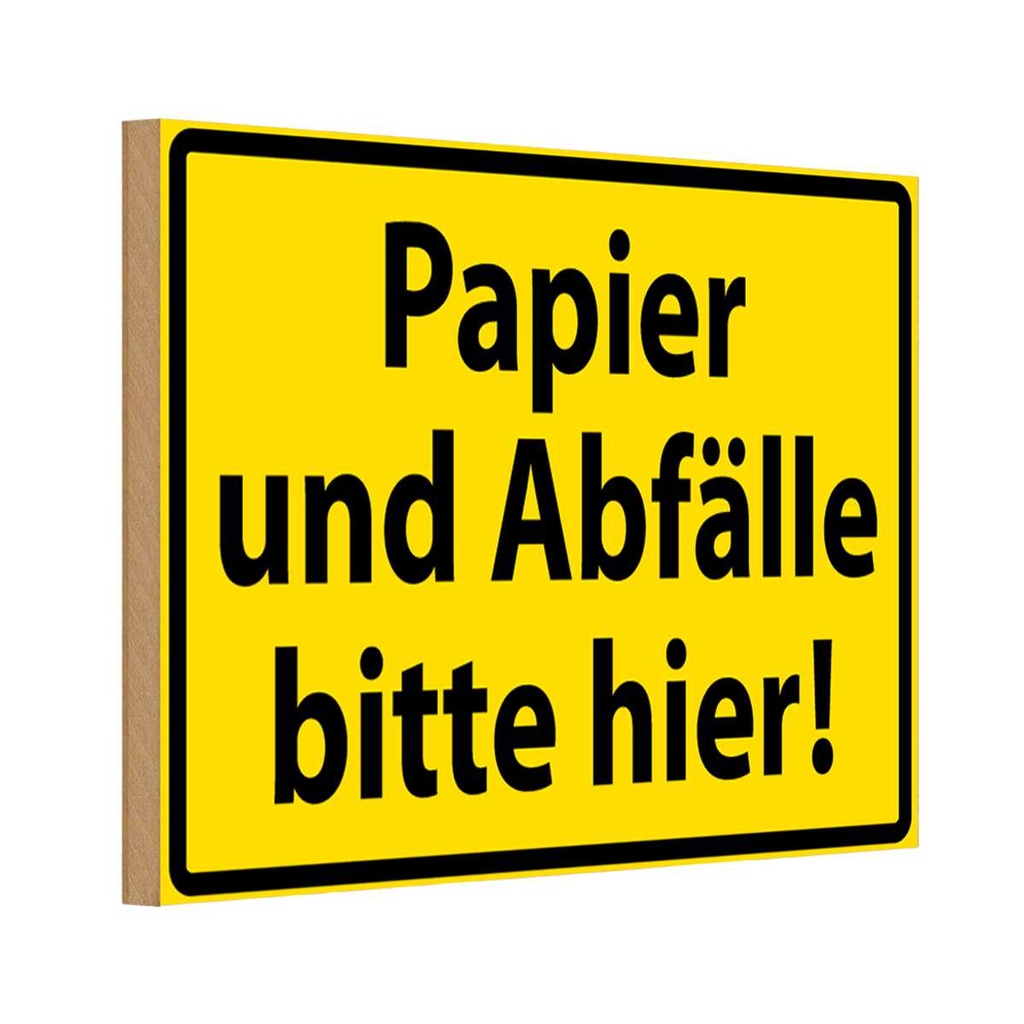 [LA-111654-H] Holzschild 20x30 cm Papier Abfälle bitte hier Warnschild Hinweisschild