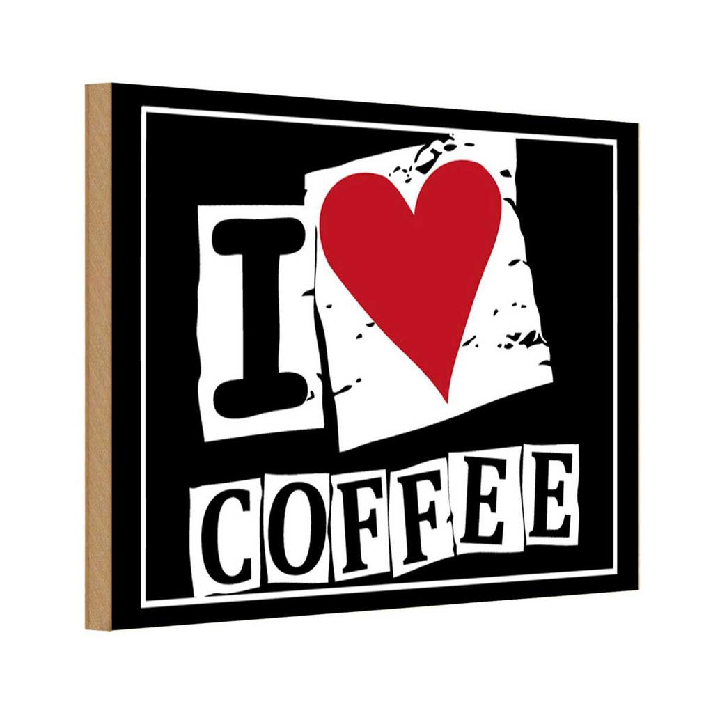 [LA-111688-H] Holzschild 20x30 cm Kaffee I love Coffee Herz Essen Trinken