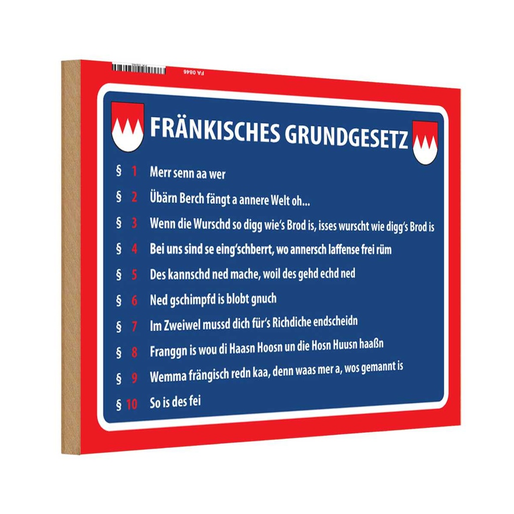 [LA-111692-H] Holzschild 20x30 cm Fränkisches Grundgesetz Dekoration