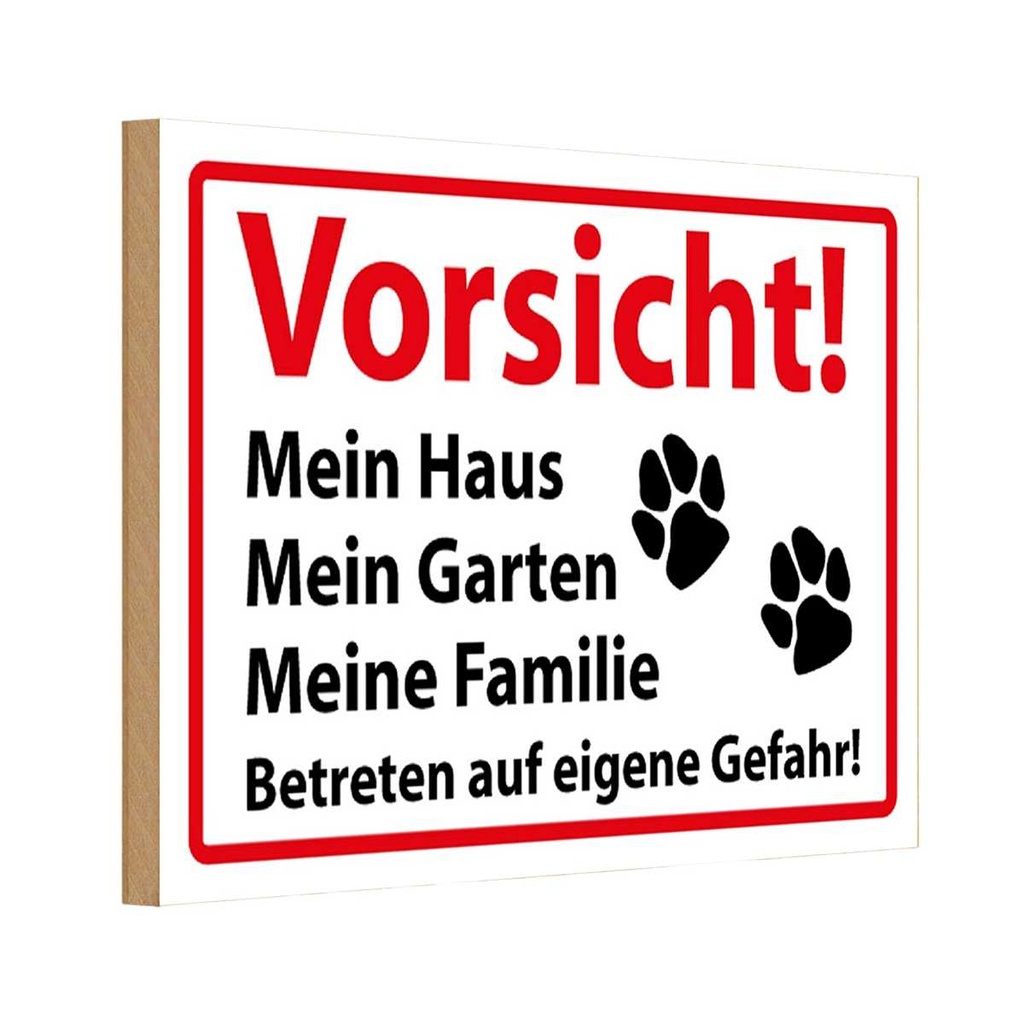 [LA-111727-H] Holzschild 20x30 cm Vorsicht Mein Haus Garten Warnschild Hinweisschild