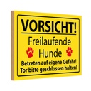 Holzschild 20x30 cm Vorsicht Freilaufende Hunde Warnschild Hinweisschild