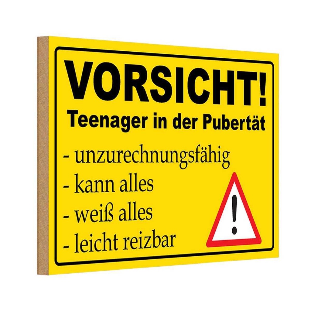 [LA-111744-H] Holzschild 20x30 cm Vorsicht Teenager in Pubertät Kids Kinder Teens