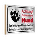 Holzschild 20x30 cm Achtung Freilaufender Hund Gefahr