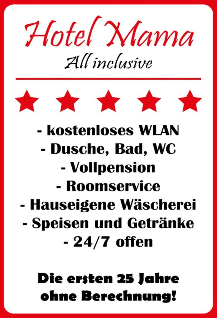 [LA-111763-H] Holzschild 30x20 cm Hotel Mama weiß-rotes Männer Frauen