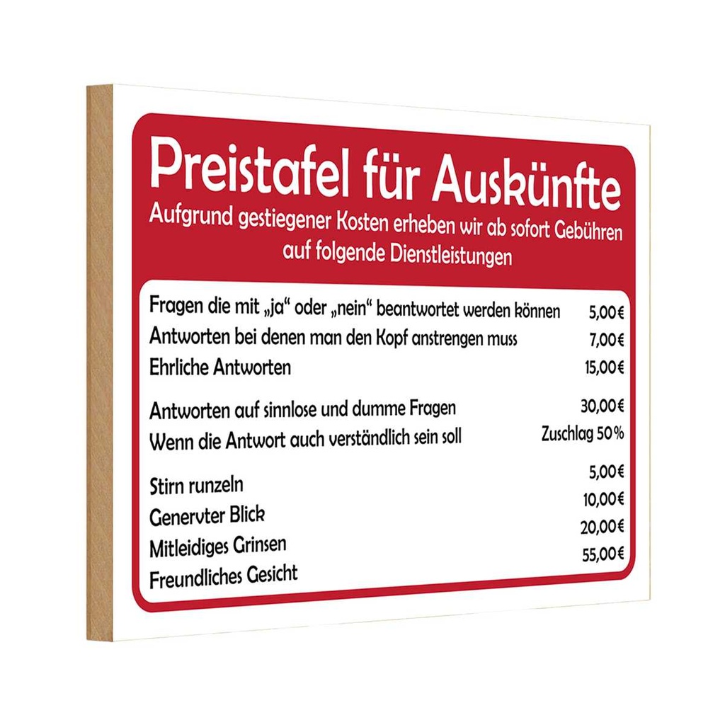 [LA-111764-H] Holzschild 20x30 cm Preistafel für Auskünfte Dekoration