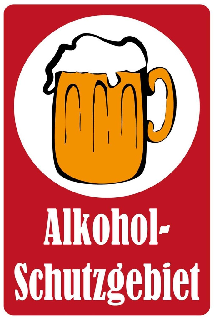 [LA-111786-H] Holzschild 30x20 cm Alkohol Schutzgebiet rot Essen Trinken