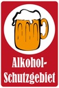 Holzschild 30x20 cm Alkohol Schutzgebiet rot Essen Trinken