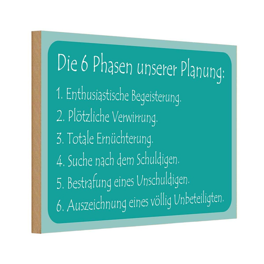 [LA-111822-H] Holzschild 20x30 cm Die 6 Phasen unserer Planung Dekoration