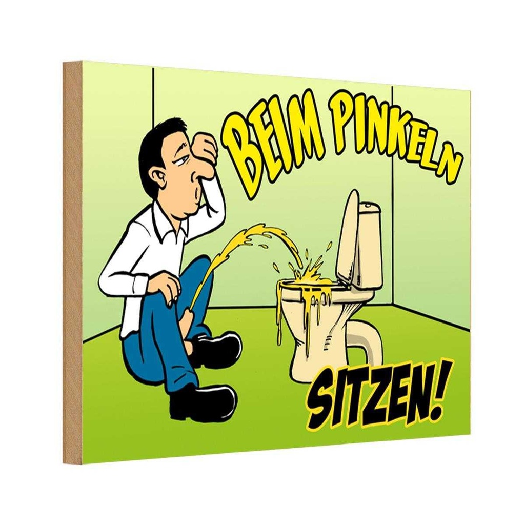 [LA-111862-H] Holzschild 20x30 cm Beim Pinkeln sitzen grünes Warnschild Hinweisschild