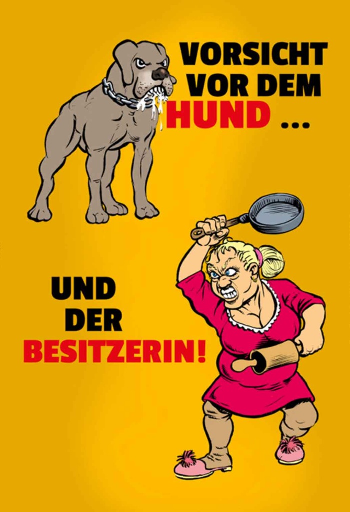 [LA-111882-H] Holzschild 30x20 cm Vorsicht vor Hund & der Besitzerin Warnschild Hinweisschild
