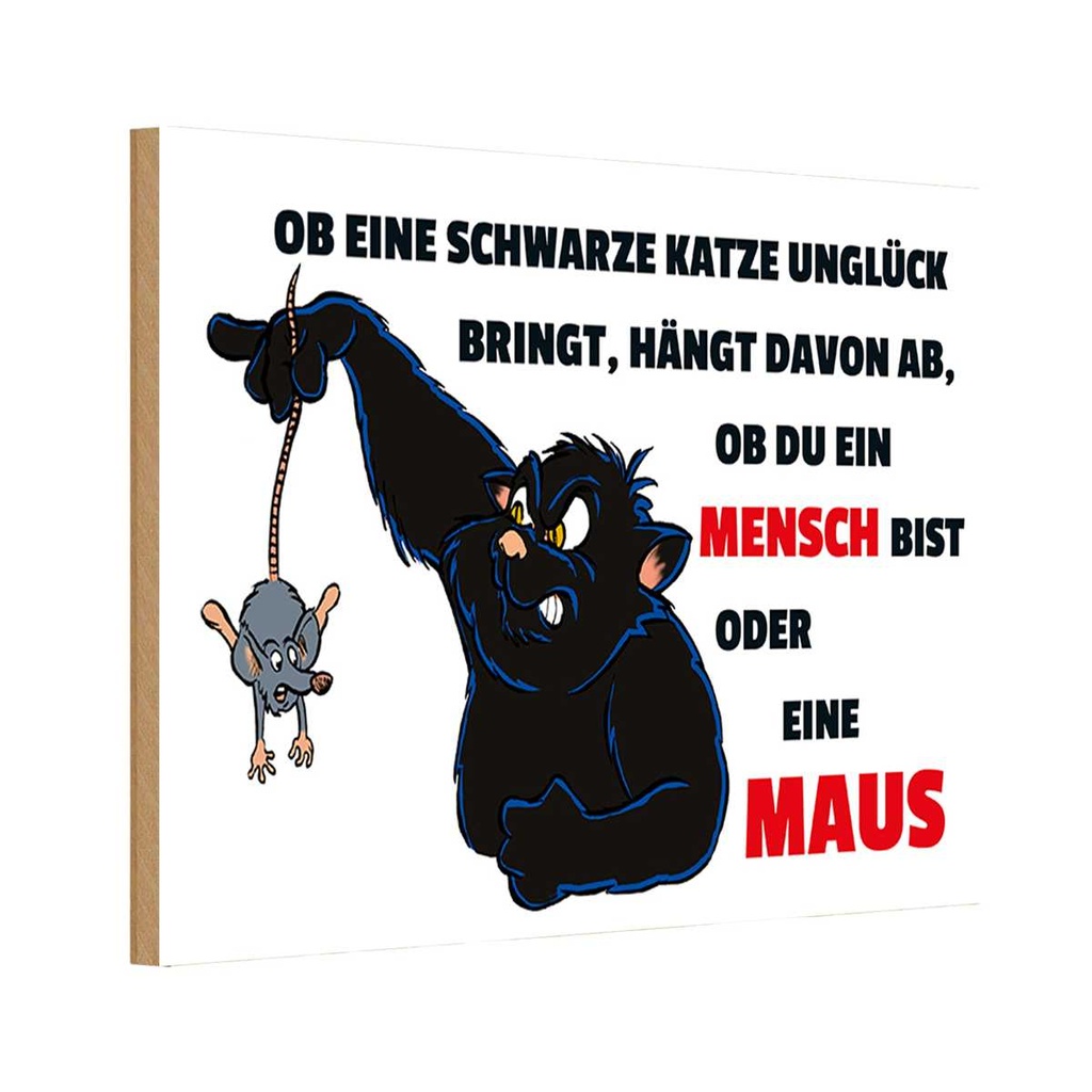 [LA-111987-H] Holzschild 20x30 cm Ob schwarze Katze Unglück bringt Tier Haustier
