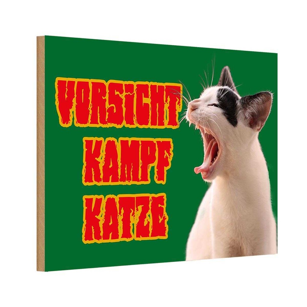 [LA-111994-H] Holzschild 20x30 cm Vorsicht Kampfkatze grün Warnschild Hinweisschild