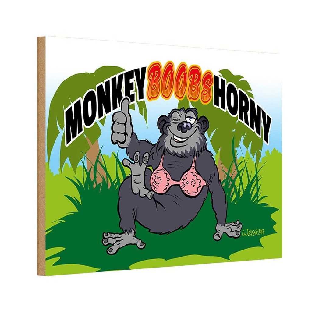 [LA-112059-H] Holzschild 20x30 cm Monkey Boobs Horny Affe im BH Tier Haustier