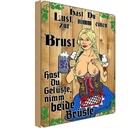 Holzschild 30x20 cm Pinup Nimm einen zur Brust Alkohol Bier Pin Up