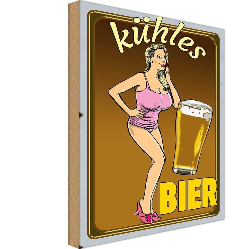 [LA-112397-H] Holzschild 30x20 cm Pinup Alkohol kühles Bier Pin Up