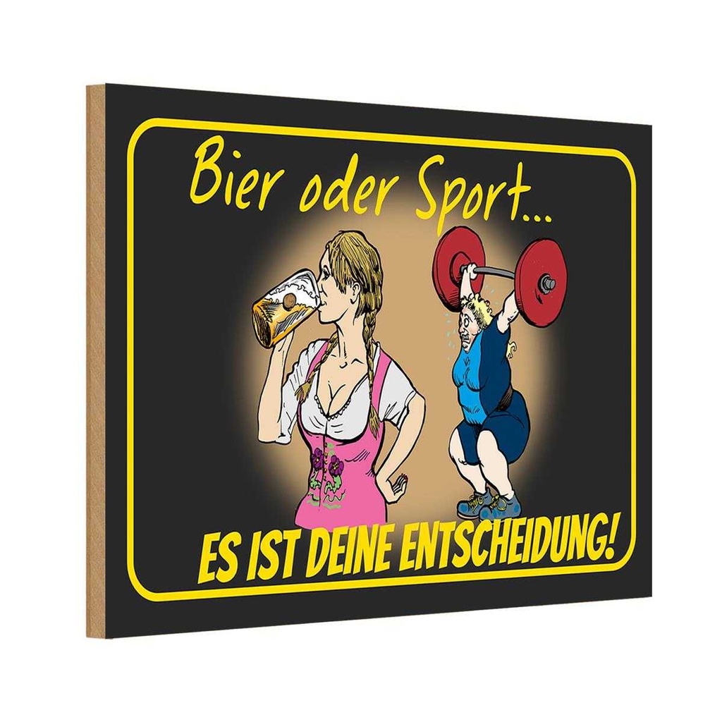 [LA-112399-H] Holzschild 20x30 cm Pinup Bier oder Sport Entscheidung Pin Up