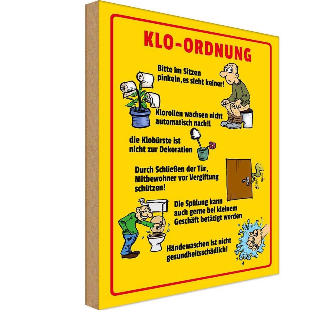 [LA-112406-H] Holzschild 30x20 cm Klo Ordnung im Sitzen pinkeln Warnschild Hinweisschild