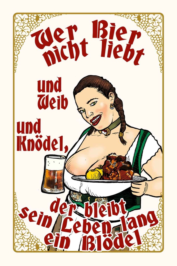 [LA-112492-H] Holzschild 30x20 cm Pinup wer Bier nicht liebt ein Blödel Pin Up