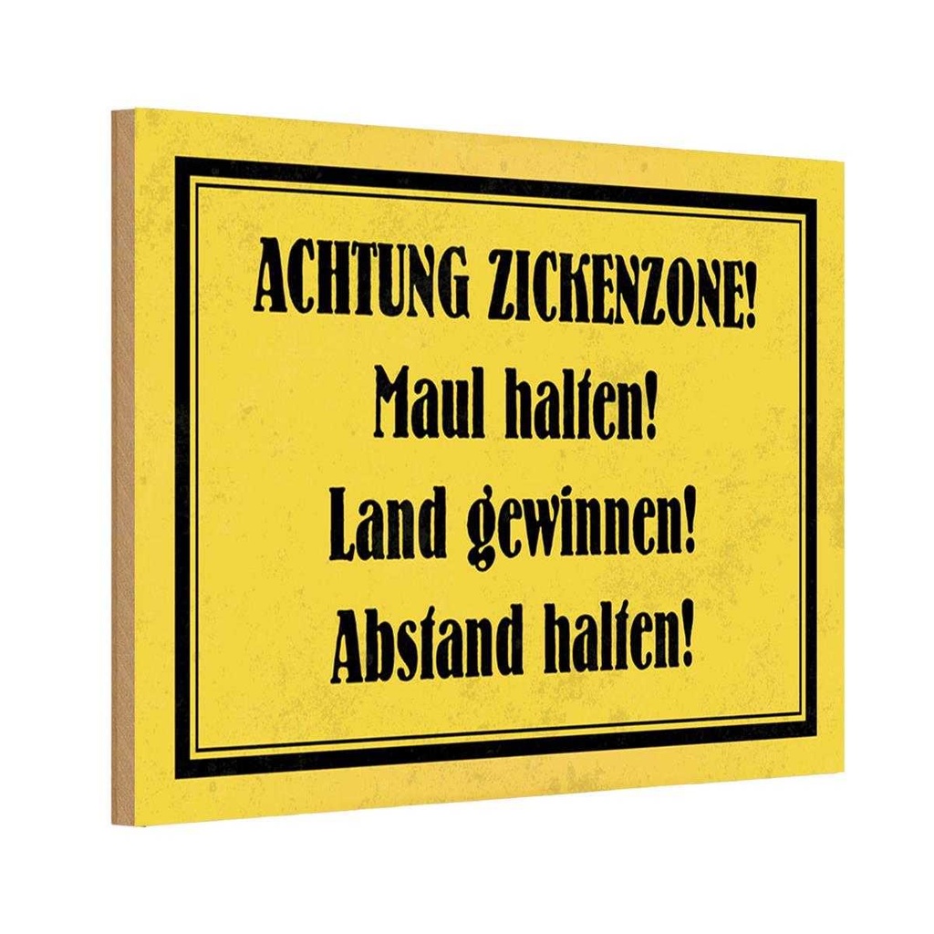 [LA-112846-H] Holzschild 20x30 cm Achtung Zickenzone Warnschild Hinweisschild
