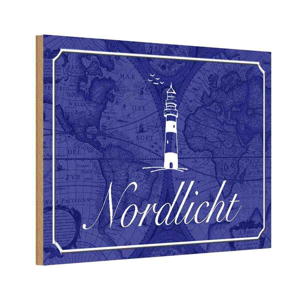 [LA-113158-H] Holzschild 20x30 cm Nordlicht Meer Leuchtturm Europa