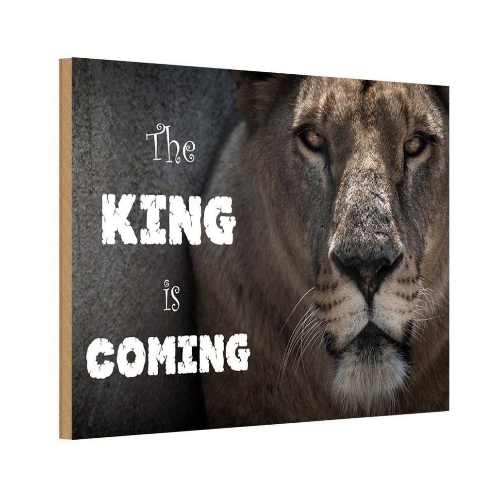 [LA-113555-H] Holzschild 20x30 cm Löwe The King is coming Dekoration