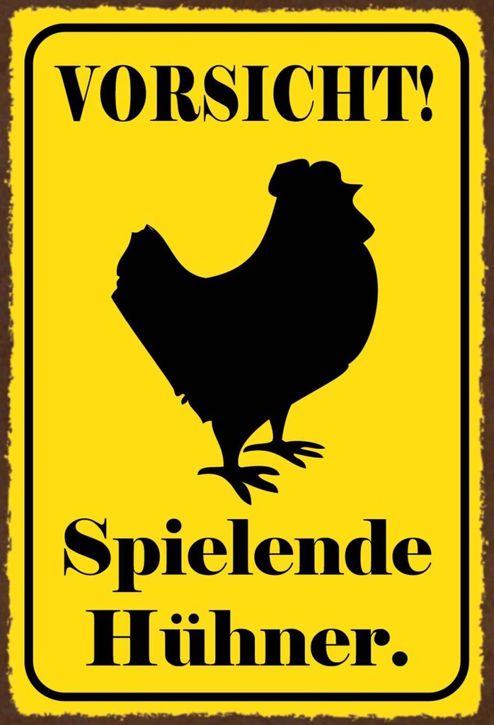 [LA-113565-H] Holzschild 30x20 cm Vorsicht spielende Hühner Warnschild Hinweisschild