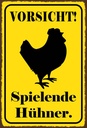 Holzschild 30x20 cm Vorsicht spielende Hühner Warnschild Hinweisschild