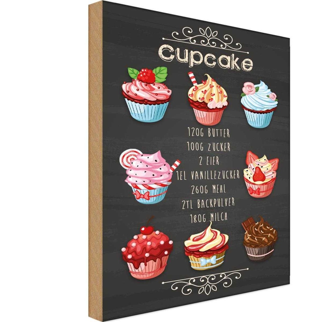 [LA-113597-H] Holzschild 30x20 cm Rezept Cupcake 120G Butter Zucker England