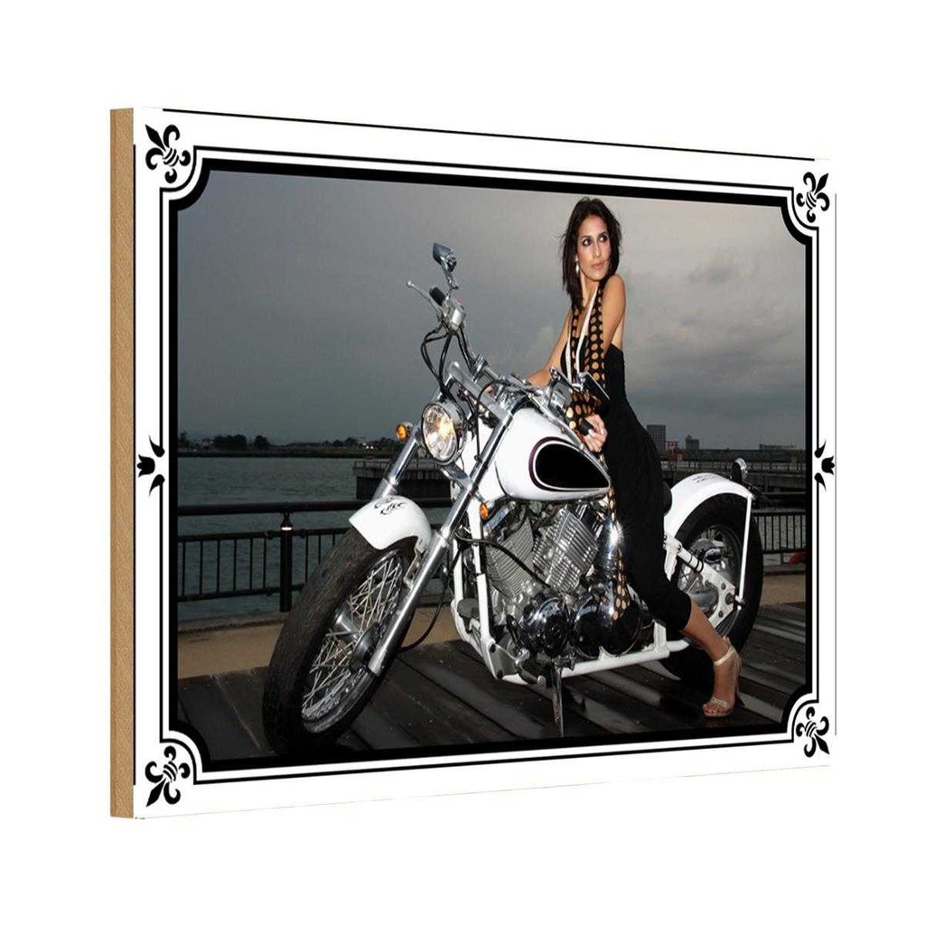 [LA-113665-H] Holzschild 20x30 cm Motorrad Bike Girl Pinup Frau Bildmotiv Pin Up