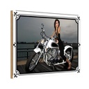Holzschild 20x30 cm Motorrad Bike Girl Pinup Frau Bildmotiv Pin Up