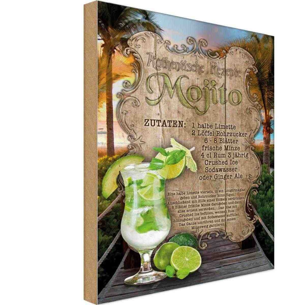 [LA-113668-H] Holzschild 30x20 cm Rezept Mojito Zutaten Limette Minze England