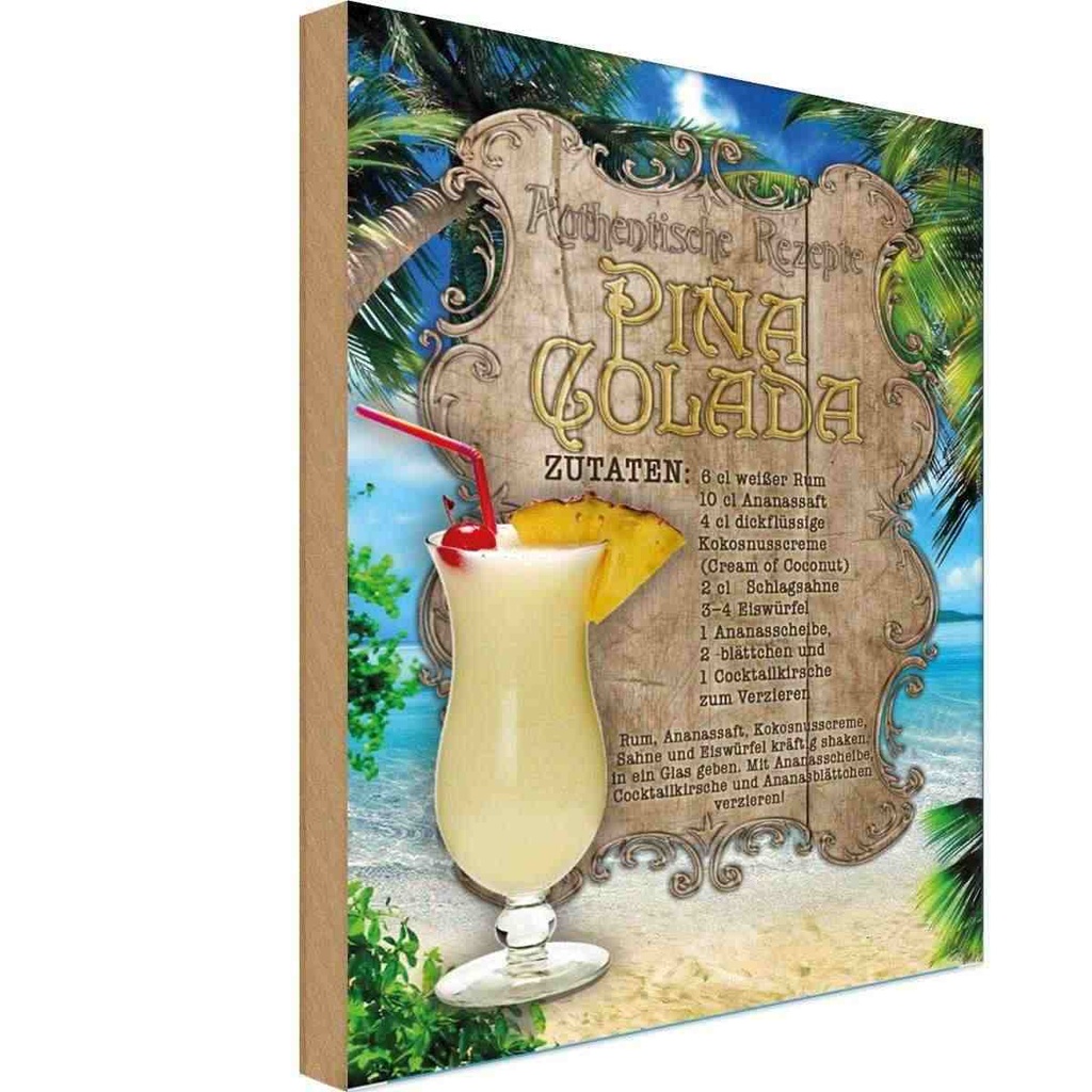 [LA-113670-H] Holzschild 30x20 cm Rezept Pina Colada Zutaten Rum Ananas England