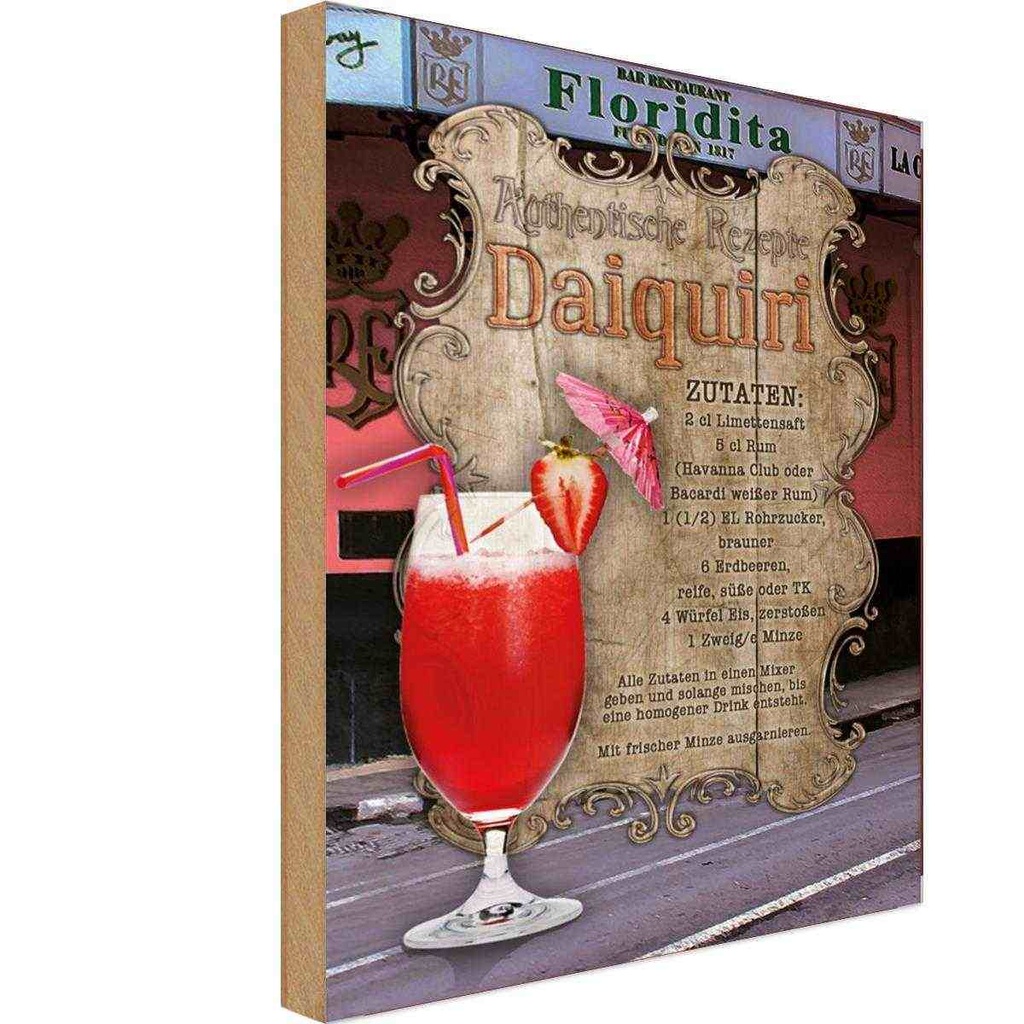 [LA-113671-H] Holzschild 30x20 cm Rezept Daiquiri Zutaten Limettensaft England