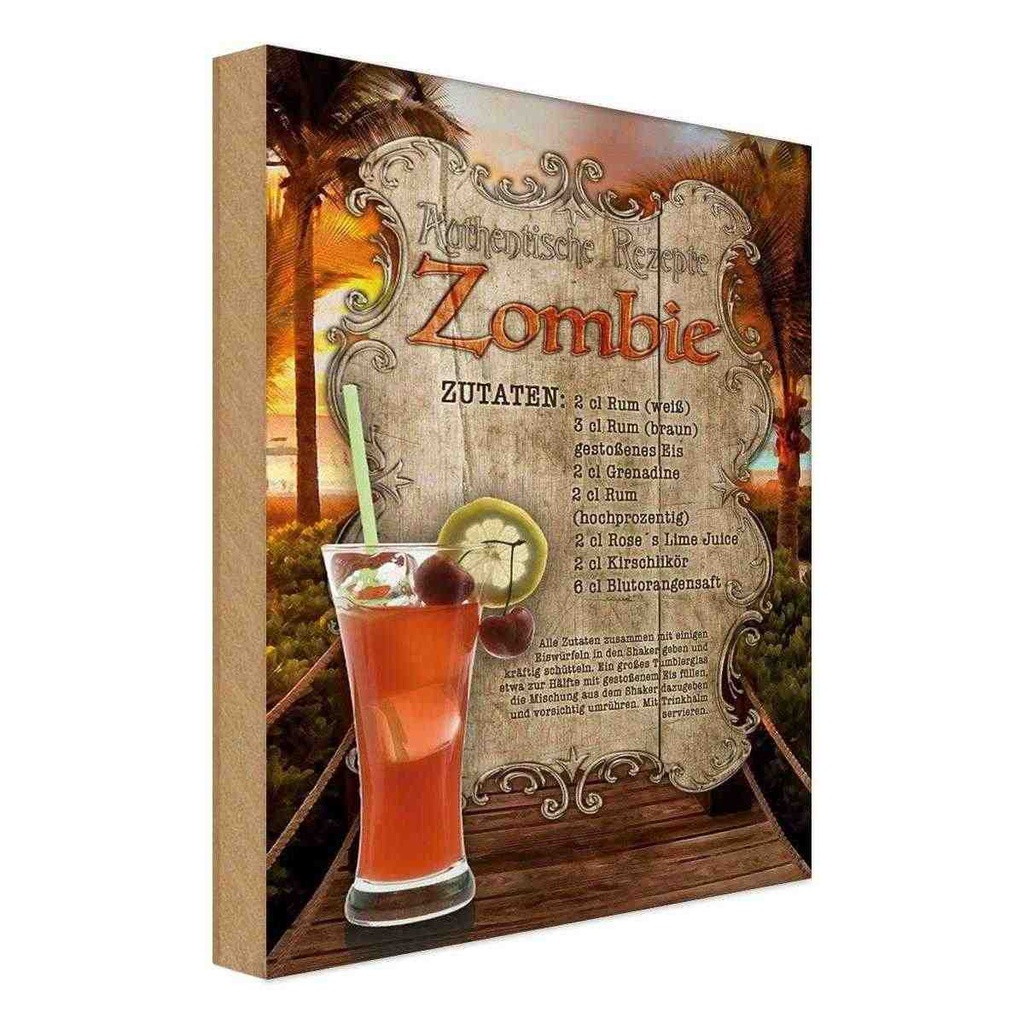 [LA-113672-H] Holzschild 30x20 cm Rezept Zombie Zutaten Rum Grenadine England