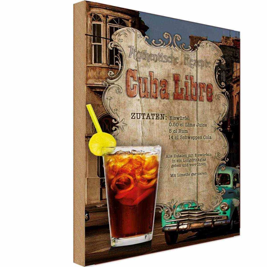 [LA-113673-H] Holzschild 30x20 cm Rezept Cuba Libre Zutaten Eiswürfel England