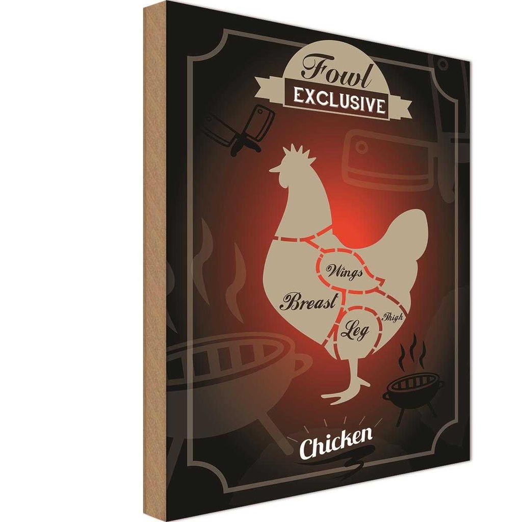 [LA-113709-H] Holzschild 30x20 cm Fleisch Fowl exklusive chicken Tier Haustier