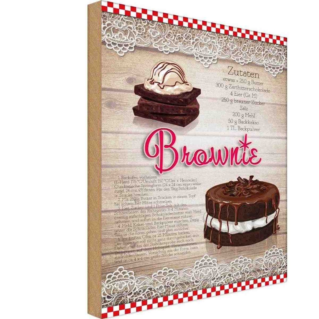 [LA-113734-H] Holzschild 30x20 cm Rezept Brownie Zutaten 250g Butter England