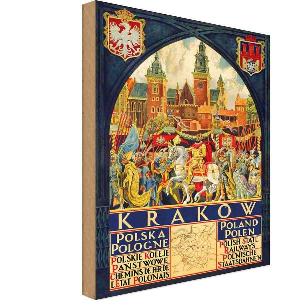 [LA-113797-H] Holzschild 30x20 cm Polen Krakow Polska Pologne Straße Stadt