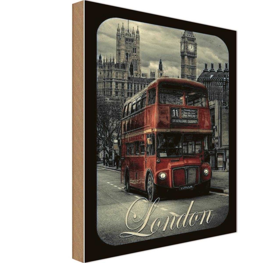 [LA-113892-H] Holzschild 30x20 cm London Sightseeing Bus red England