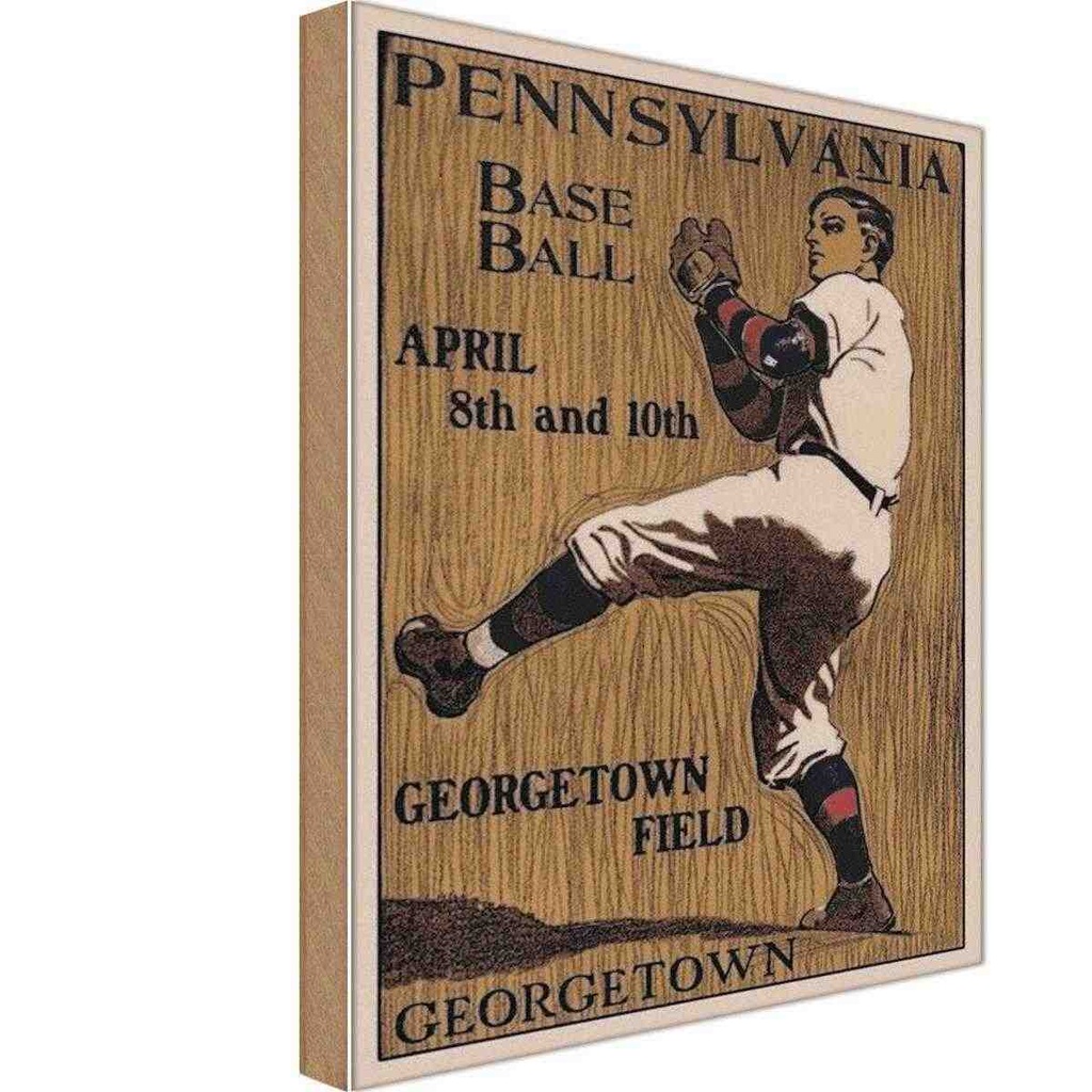 [LA-113897-H] Holzschild 30x20 cm Pennsylvania Baseball April 8th Amerika USA