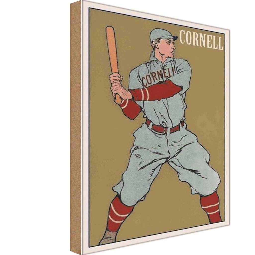 [LA-113898-H] Holzschild 30x20 cm Cornell Baseball Schlagmann Sport Hobby