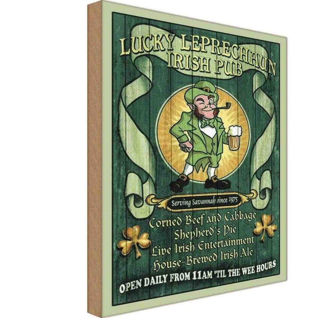 [LA-113999-H] Holzschild 30x20 cm Bier Irish Pub open daily from 11am