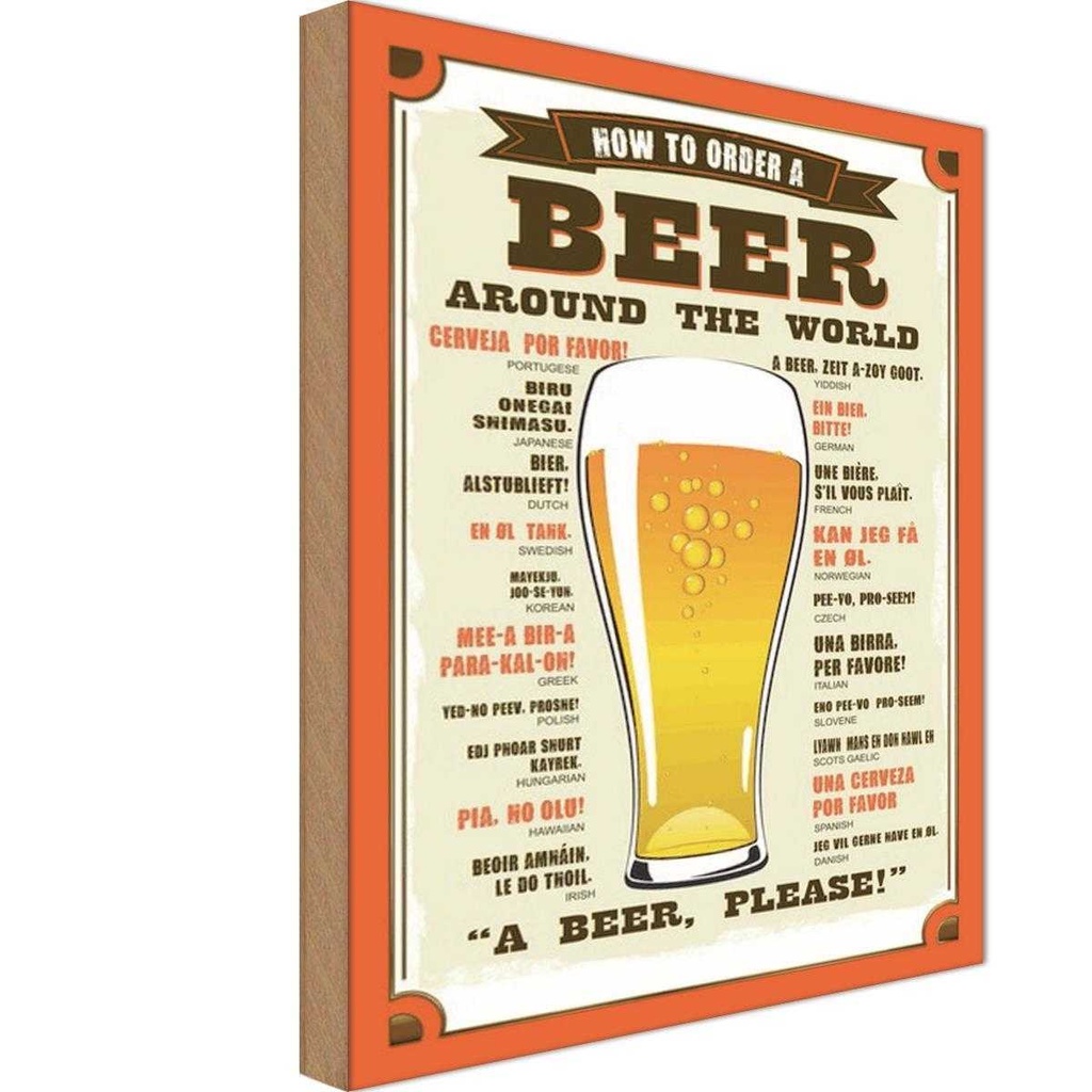 [LA-114001-H] Holzschild 30x20 cm Bier Beer around the world beer please