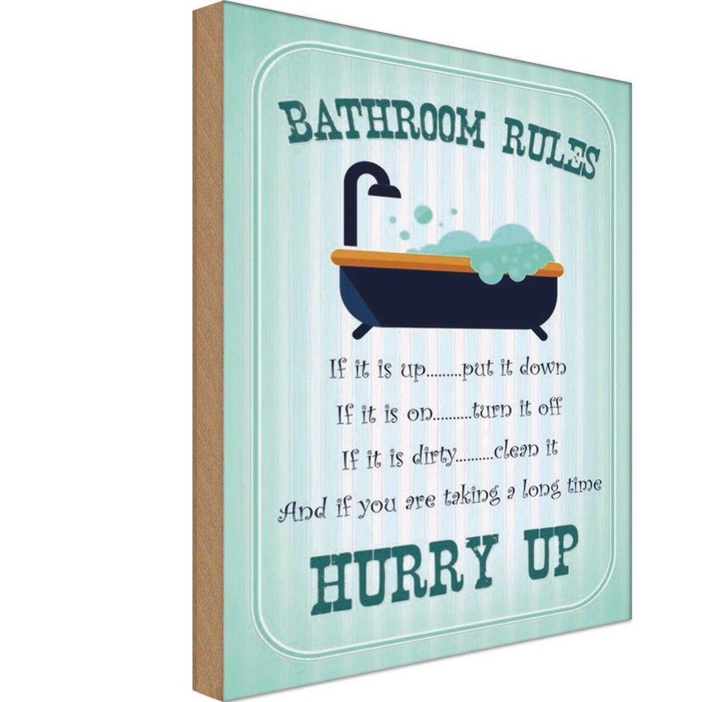 [LA-114116-H] Holzschild 30x20 cm Bathroom Rules if it is up put