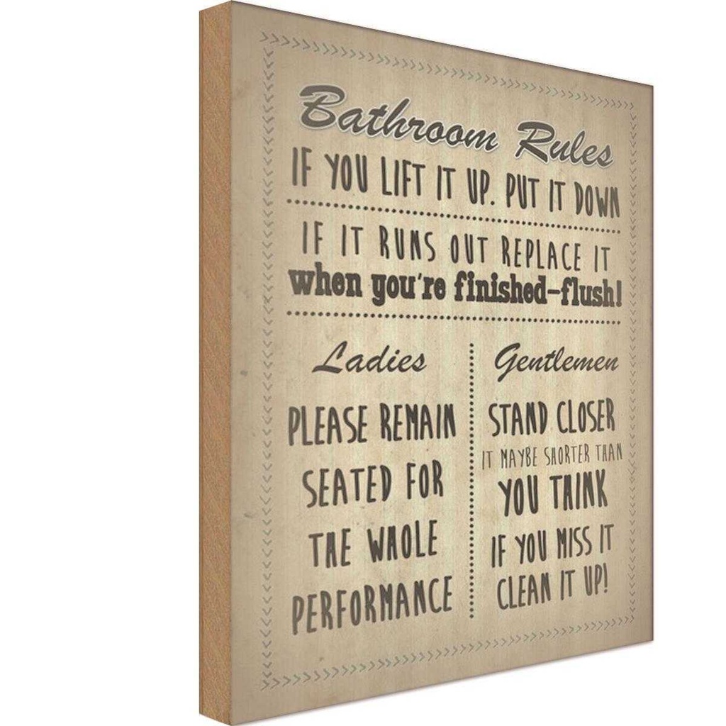 [LA-114145-H] Holzschild 30x20 cm Bathroom Rules Ladies Gentlemen