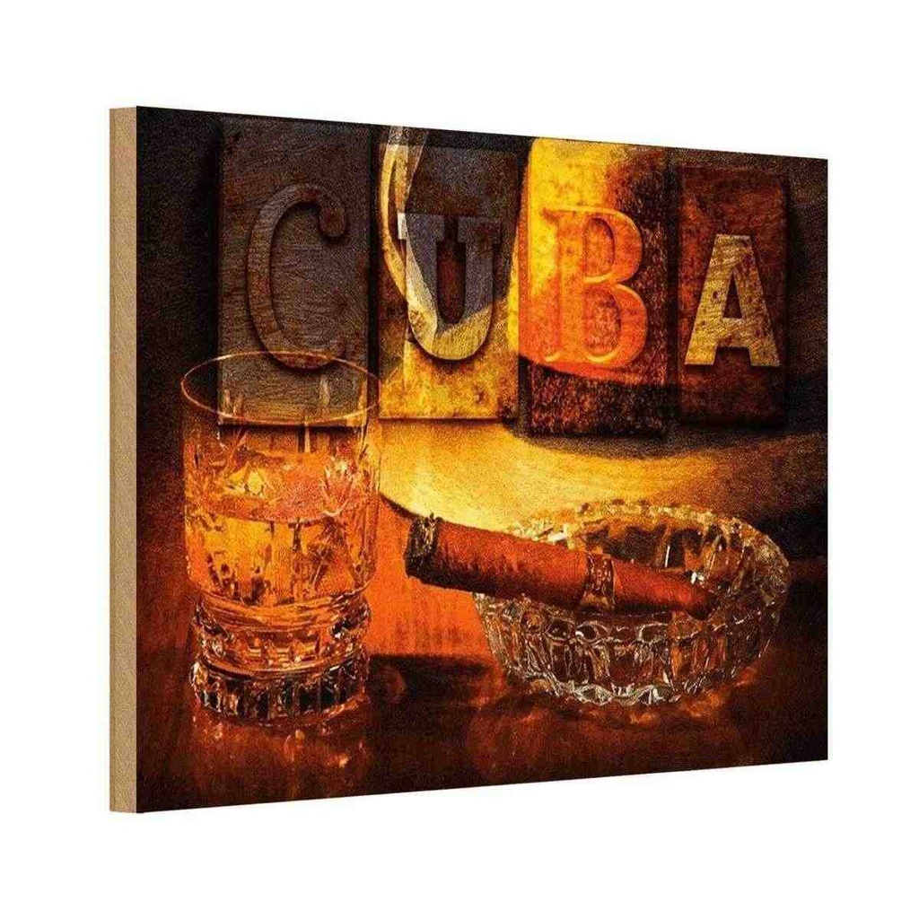 [LA-114168-H] Holzschild 20x30 cm Cuba Zigarre Rum Havanna Amerika USA
