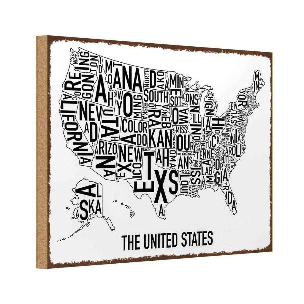[LA-114281-H] Holzschild 20x30 cm The United States Texas Kansas Amerika USA