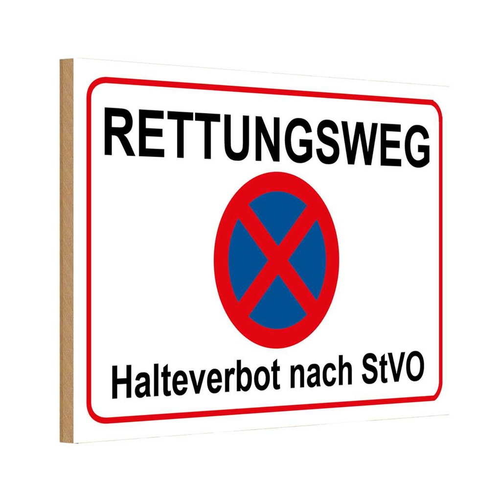 [LA-114533-H] Holzschild 20x30 cm Rettungsweg Halteverbot nach StVO Warnschild Hinweisschild