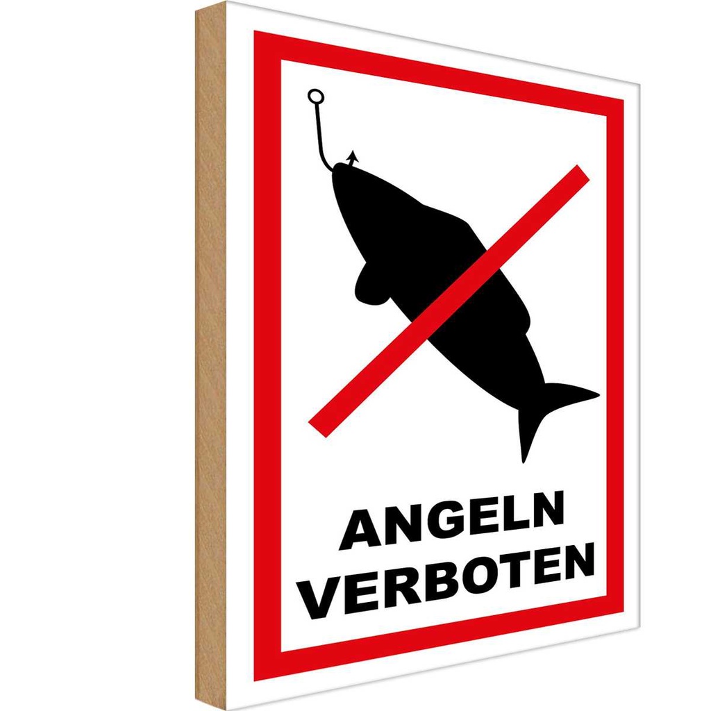 [LA-114552-H] Holzschild 30x20 cm Angeln verboten Warnschild Hinweisschild