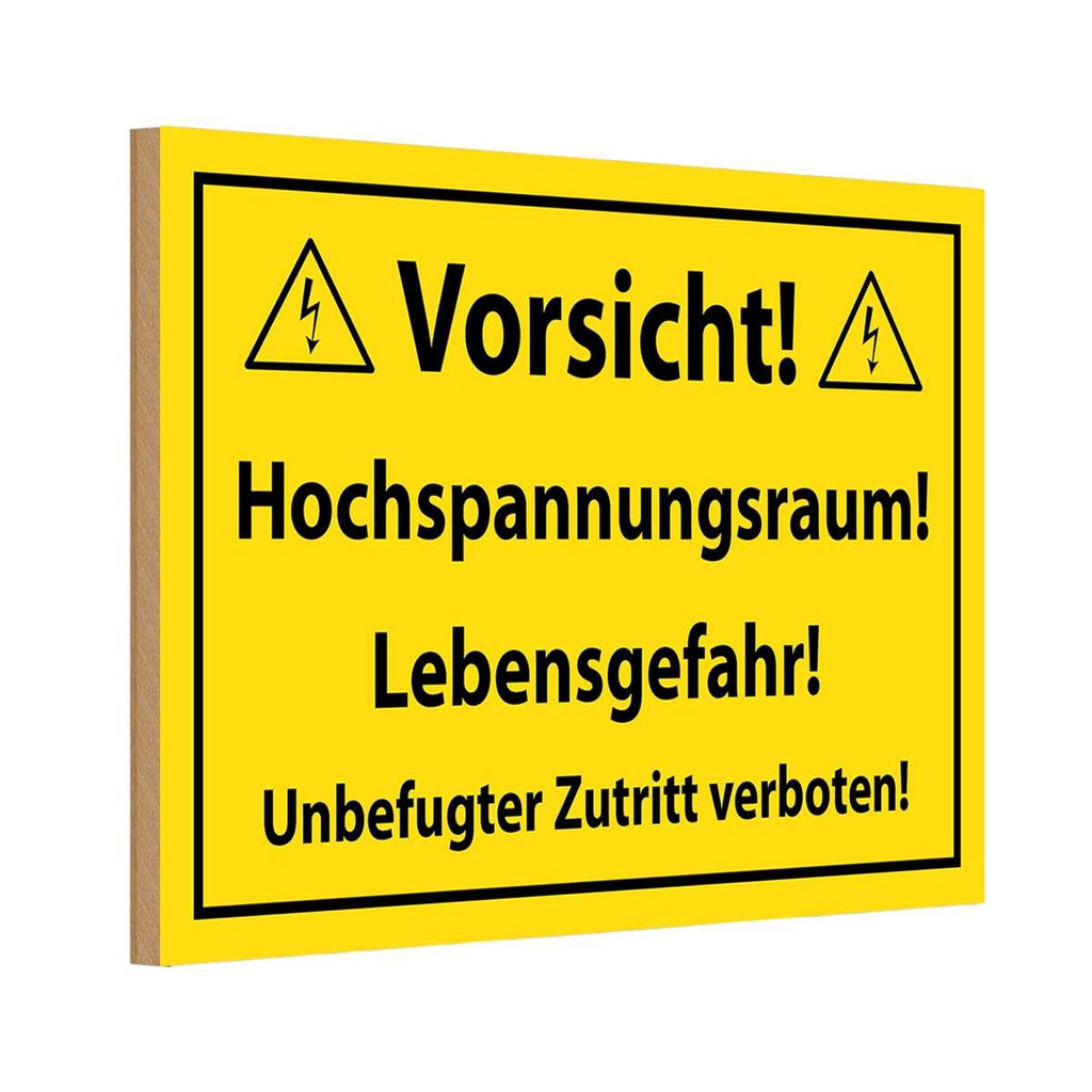 [LA-114558-H] Holzschild 20x30 cm Vorsicht Hochspannungsraum Warnschild Hinweisschild